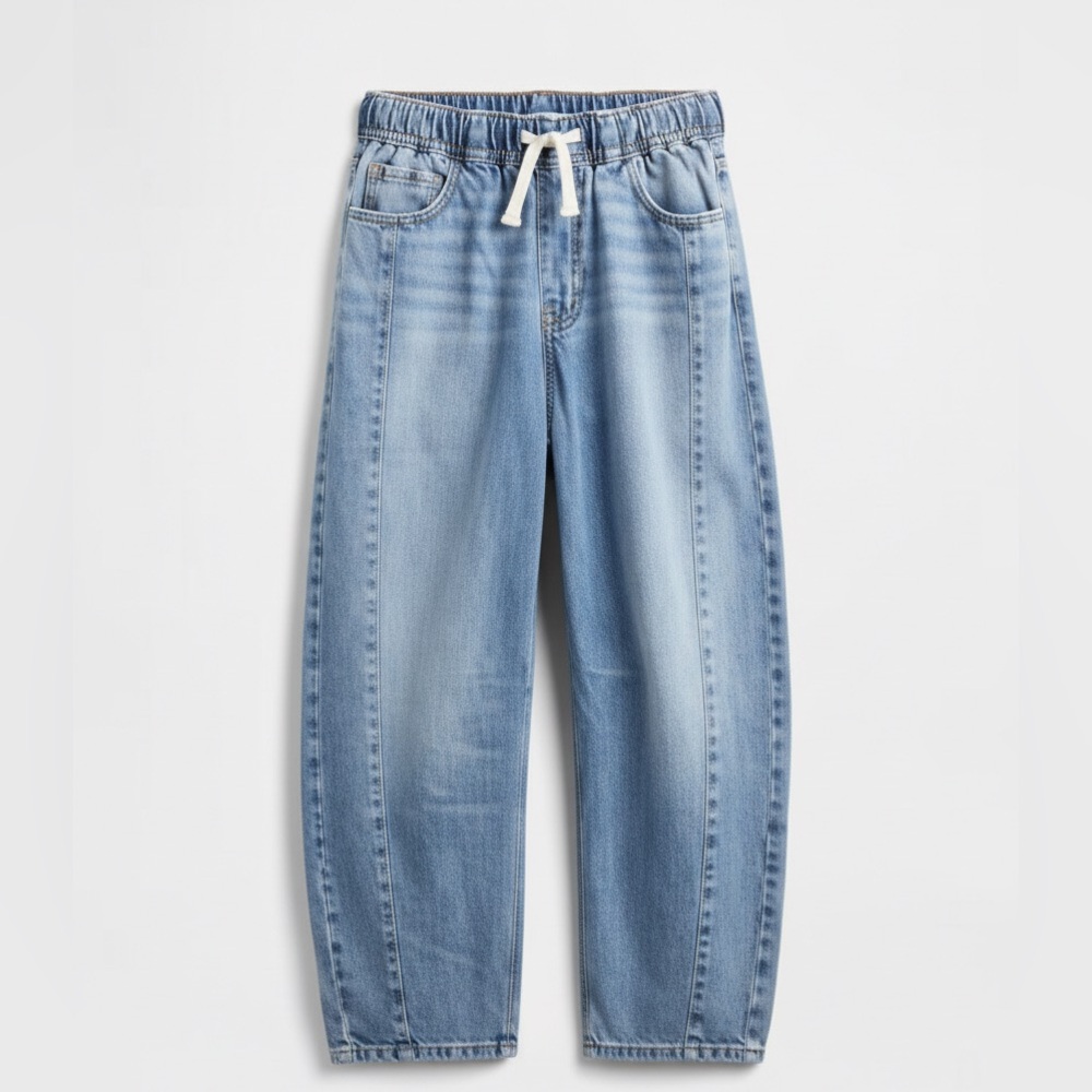 Kids High Rise Pull-On Barrel Jeans